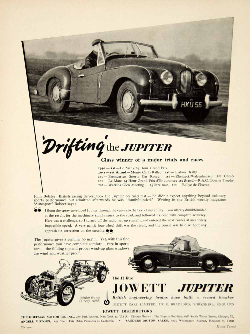 1952 Ad Jowett Jupiter 2 Door Roadster Classic Sports Car Automobile Import YMT1