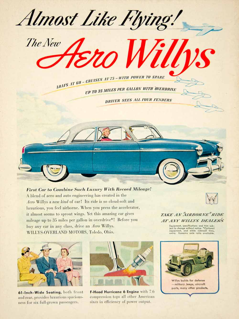 1952年Arrow（アロー）広告 1952 Ad Willys-Overland Aero 2 Door Sedan Classic Car Auto F4-134