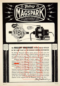 1953 Ad Mallory Electric Magspark Ignition System Car Automobile Parts YMT1