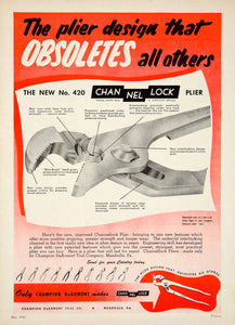 1953 Ad Champion DeArment No 420 Channel Lock Pliers Tool Hardware YMT1