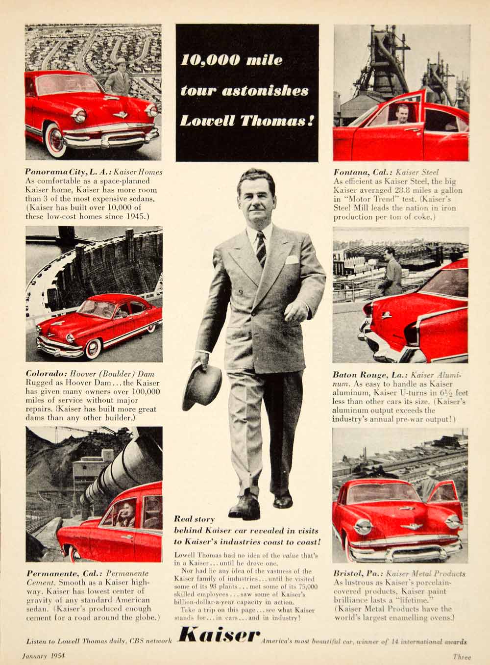 1954 Ad Kaiser Manhattan 4 Door Sedan Car Lowell Thomas Automobile YMT1