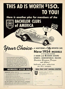 1954 Ad Bachelor Clubs America 1733 Broadway Buick Building NYC Membership YMT1