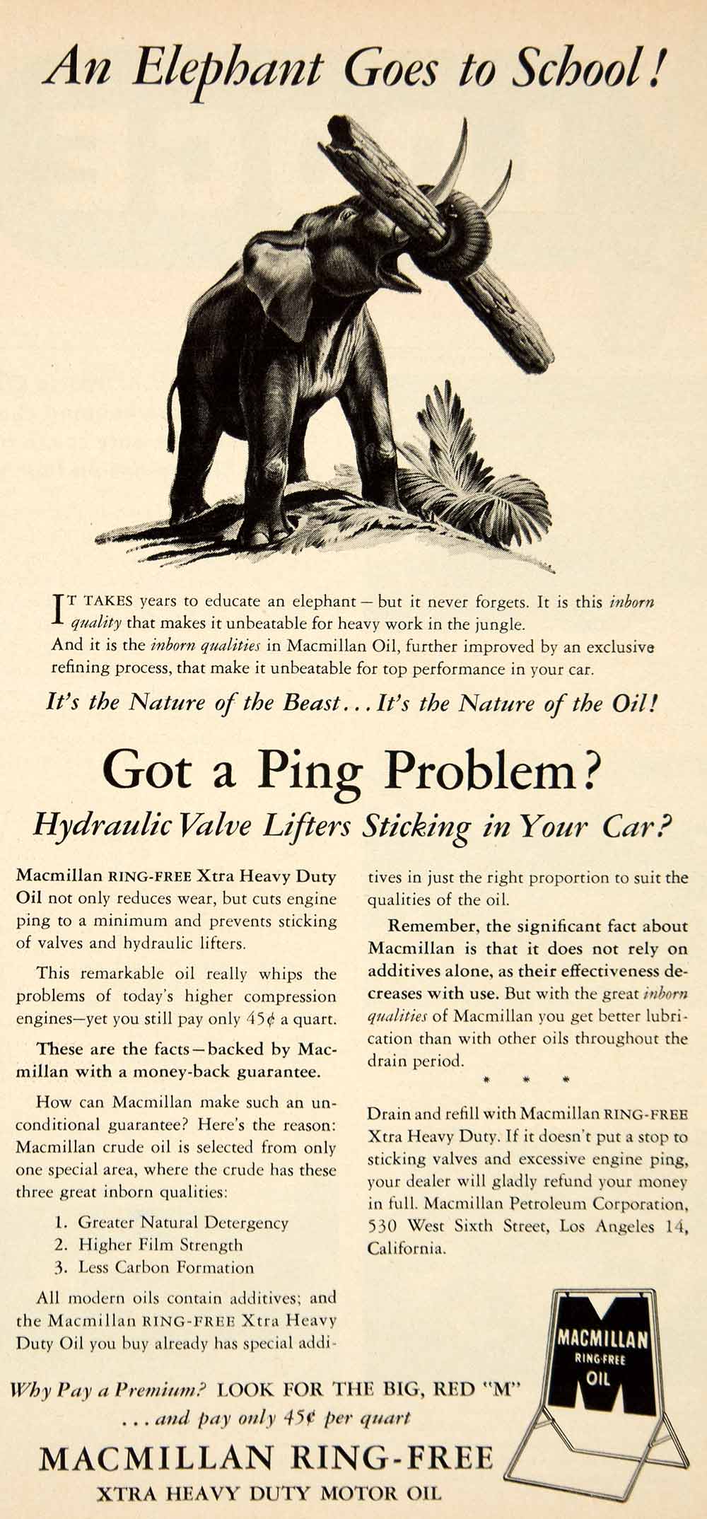 1954 Ad Macmillian Ring-Free Oil Petroleum Elephant Animal Car Automobile YMT1