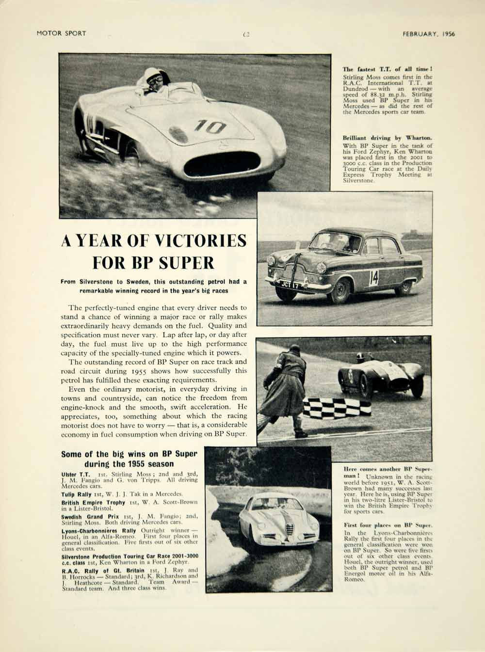 1956 Ad BP Super Motor Oil Petrol Stirling Moss Swedish Grand Prix Race Car YMT2 - Period Paper
