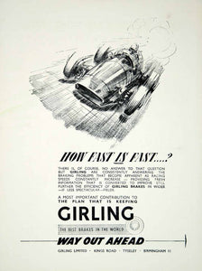 1956 Ad Girling Brakes Automobile Car Parts Fowler Art Auto Racing Garage YMT2 - Period Paper
