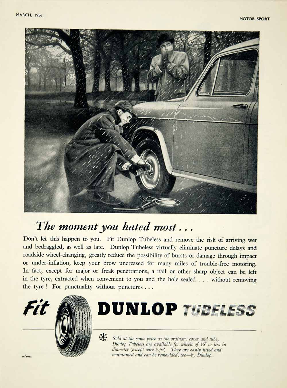 1956 Ad Dunlop Tubeless Tire Automobile Car Auto Part Transportation Garage YMT2