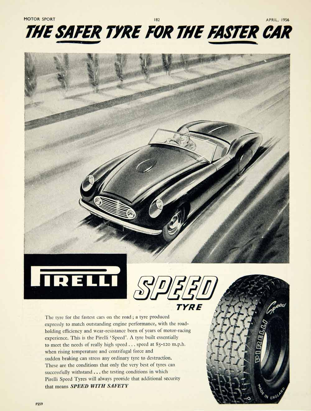 1956 Ad Pirelli Speed Tyre Tire Car Automobile Parts Transportation Garage YMT2