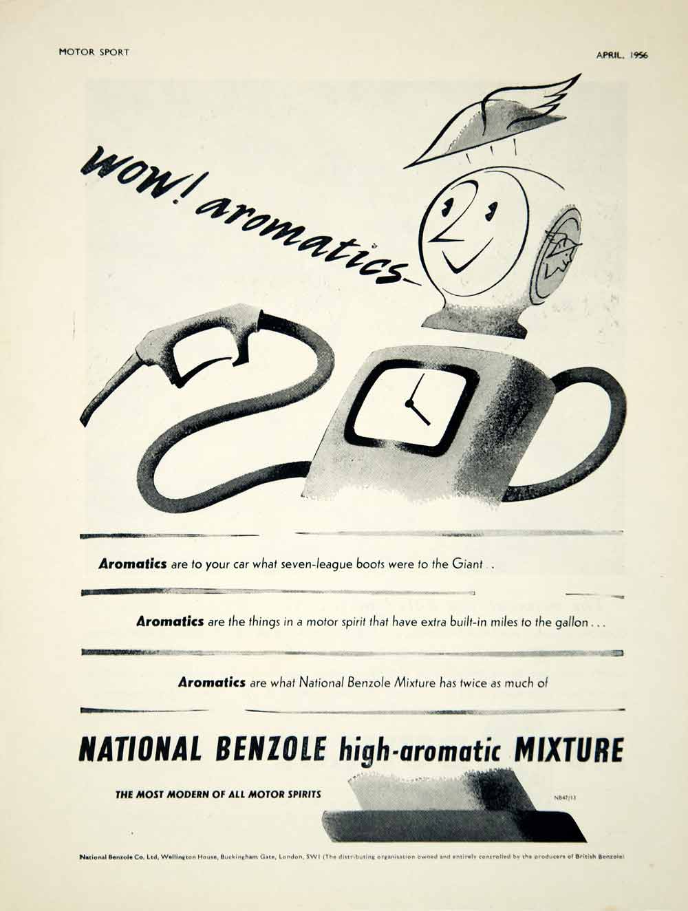 1956 Ad National Benzole High Aromatic Motor Oil Petrol Gas Pump Mr Mercury YMT2