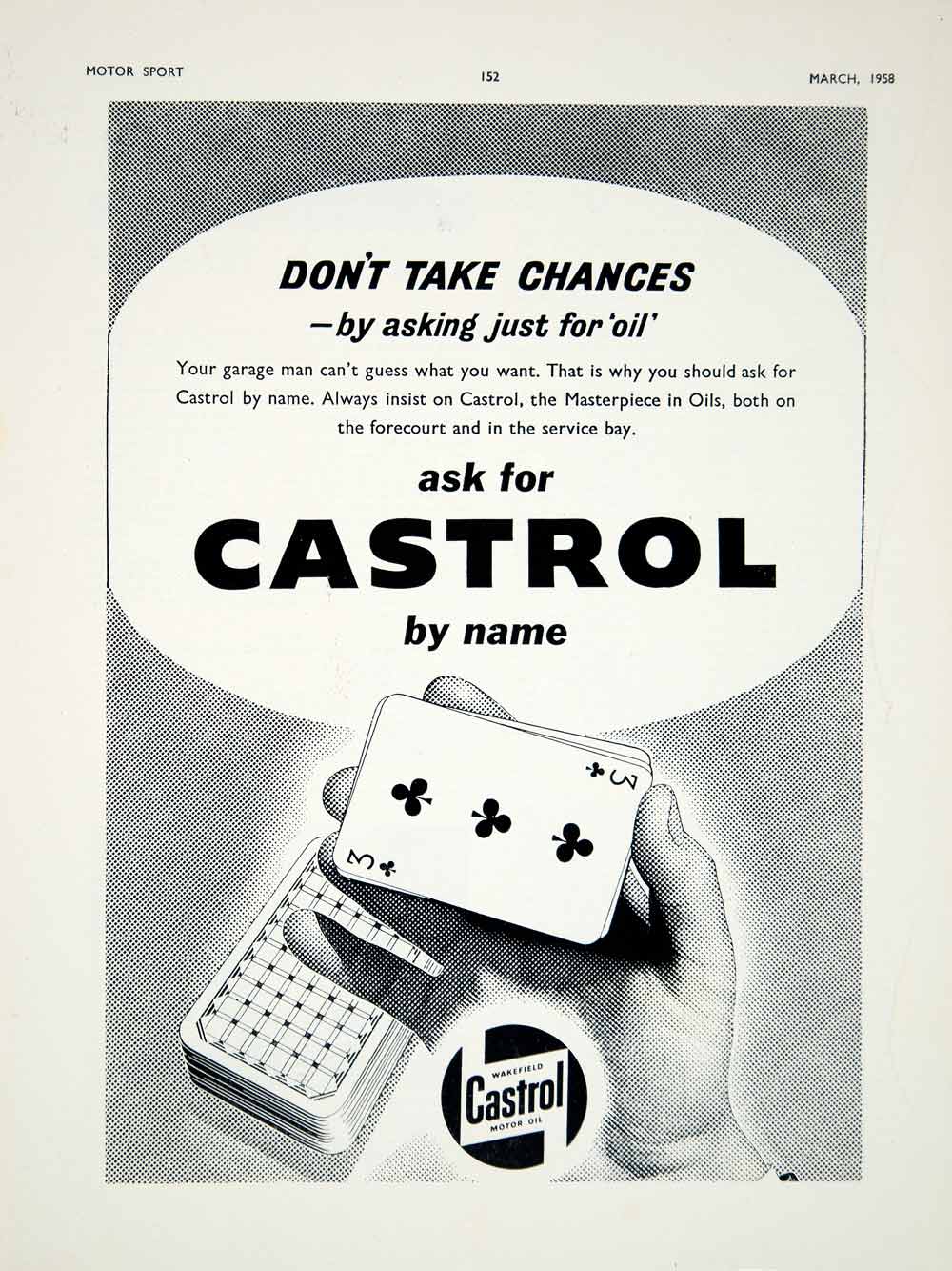 1958 Ad Castrol Motor Oil Petroleum Playing Cards Poker Gambling Car Auto YMT2
