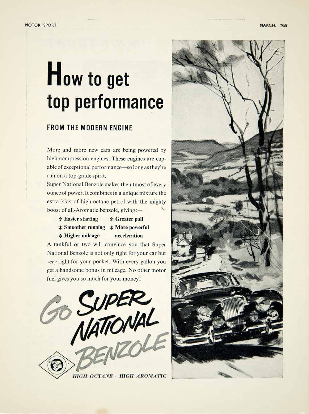 1958 Ad Super National Benzole Motor Oil Petrol Car Automobile Garage Auto YMT2