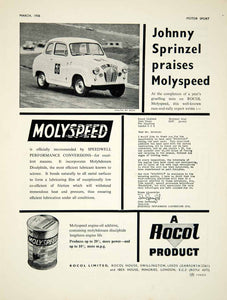 1958 Ad Rocol Molyspeed Motor Oil Petroleum Johnny Sprinzel Car Automobile YMT2