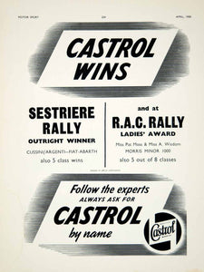 1958 Ad Castrol Motor Oil Petroleum Gas RAC Sestriere Rally Car Auto Racing YMT2