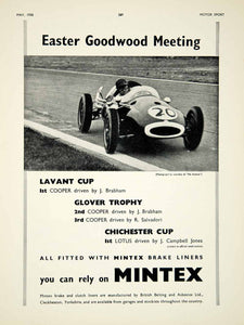 1958 Ad Mintex Brake Clutch Linings Auto Parts Jack Brabham Cooper Race Car YMT2