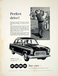 1958 Ad Ford Prefect 100E De Luxe Saloon Car Classic Automobile Golf Sports YMT2