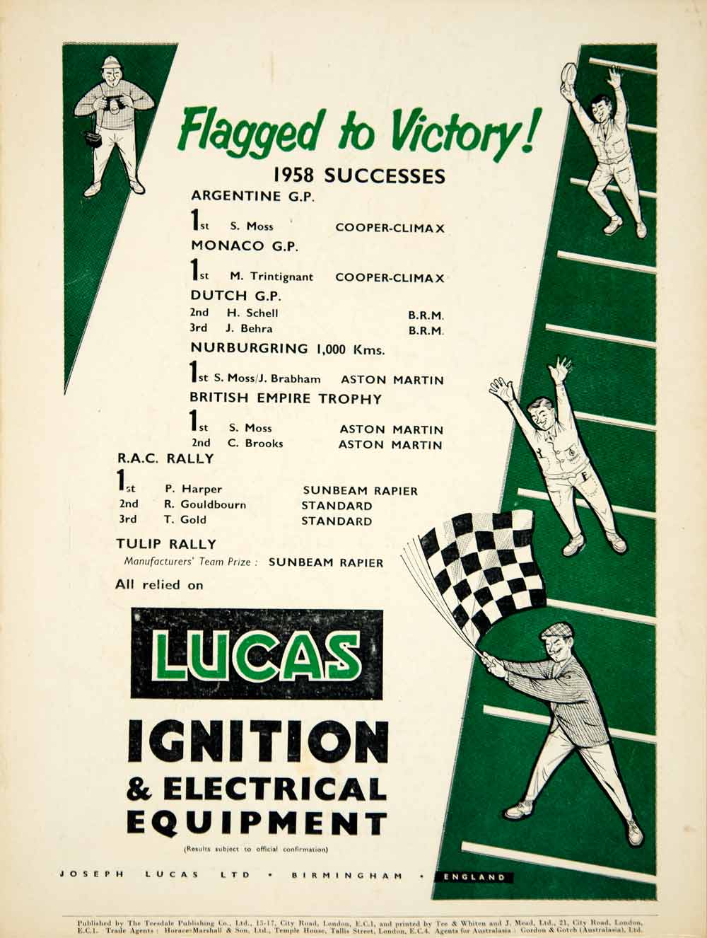 1958 Ad Joseph Lucas Ignition Electrical Equipment Car Parts Auto Racing YMT2