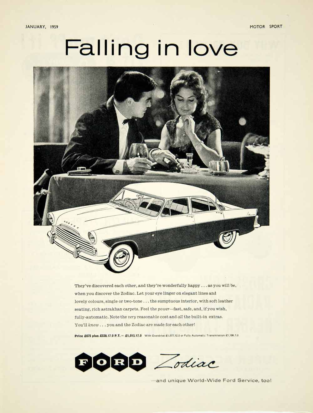 1959 Ad Ford Zodiac Mark II 206E Saloon Car Classic Auto Lovers Romance YMT2