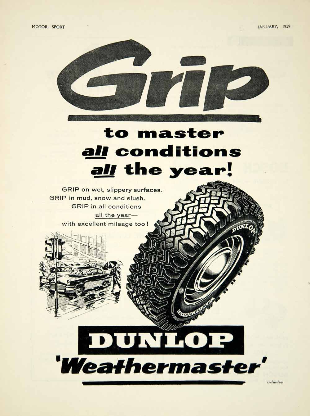 1959 Ad Dunlop Weathermaster Car Tires Tyres Automobile Parts Garage Auto YMT2