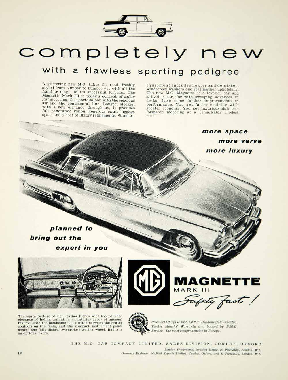 1959 Ad British Motors MG Magnette Mark III Saloon Classic Car Automobile YMT2