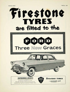 1959 Ad Ford Zodiac Firestone Tyres Tires Classic Car Automobile Parts Auto YMT2