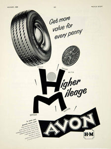 1959 Ad Avon HM Airseal Centre Grip Ribbed Tyres Car Tires Auto Parts Penny YMT2