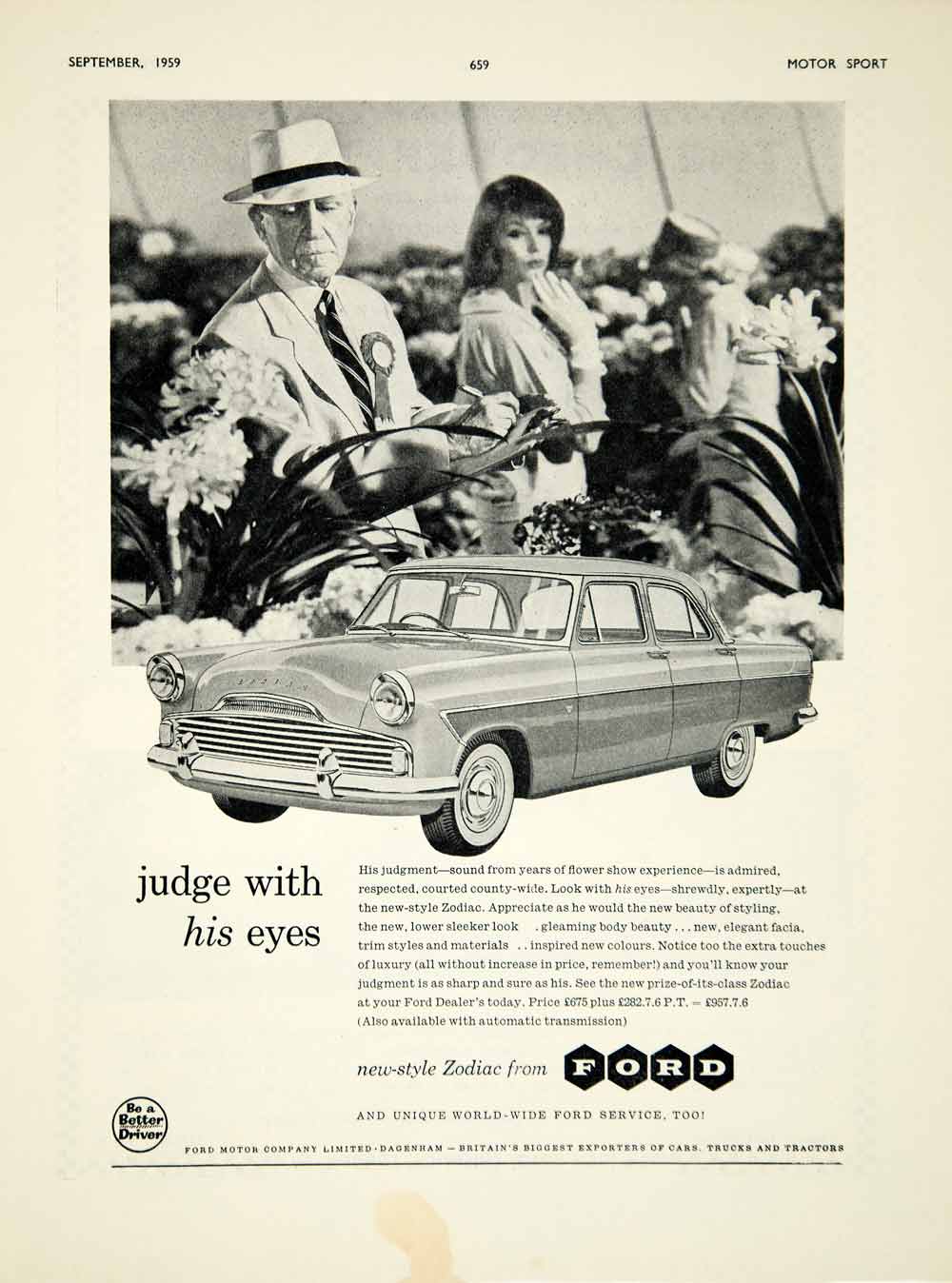 1959 Ad 1960 Ford Zodiac Mark II 4 Door Saloon Car Auto Flower Judge Floral YMT2