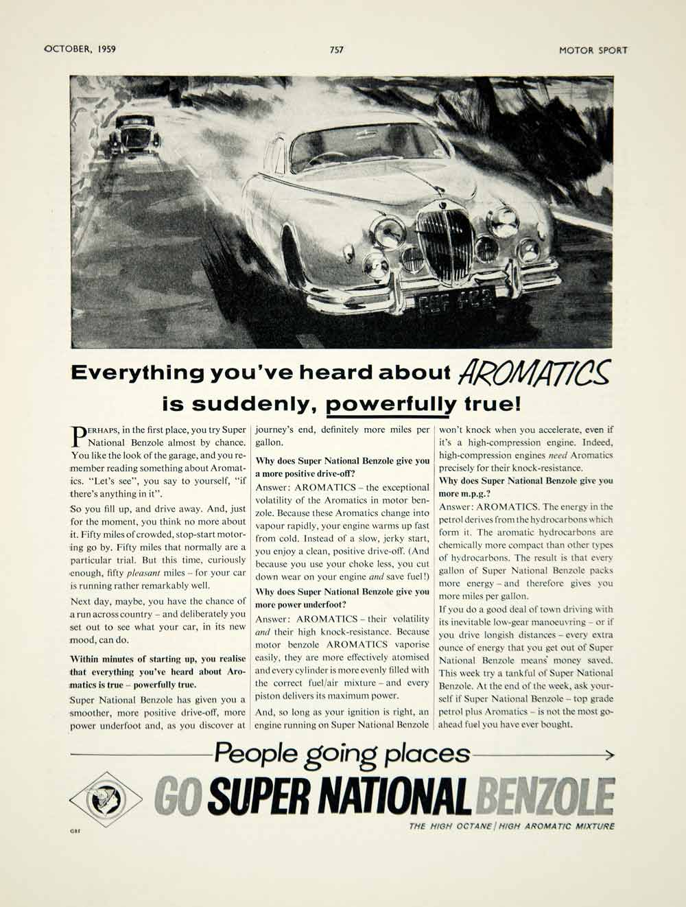 1959 Ad Super National Benzole High Aromatic Motor Oil Petroleum Car Auto YMT2