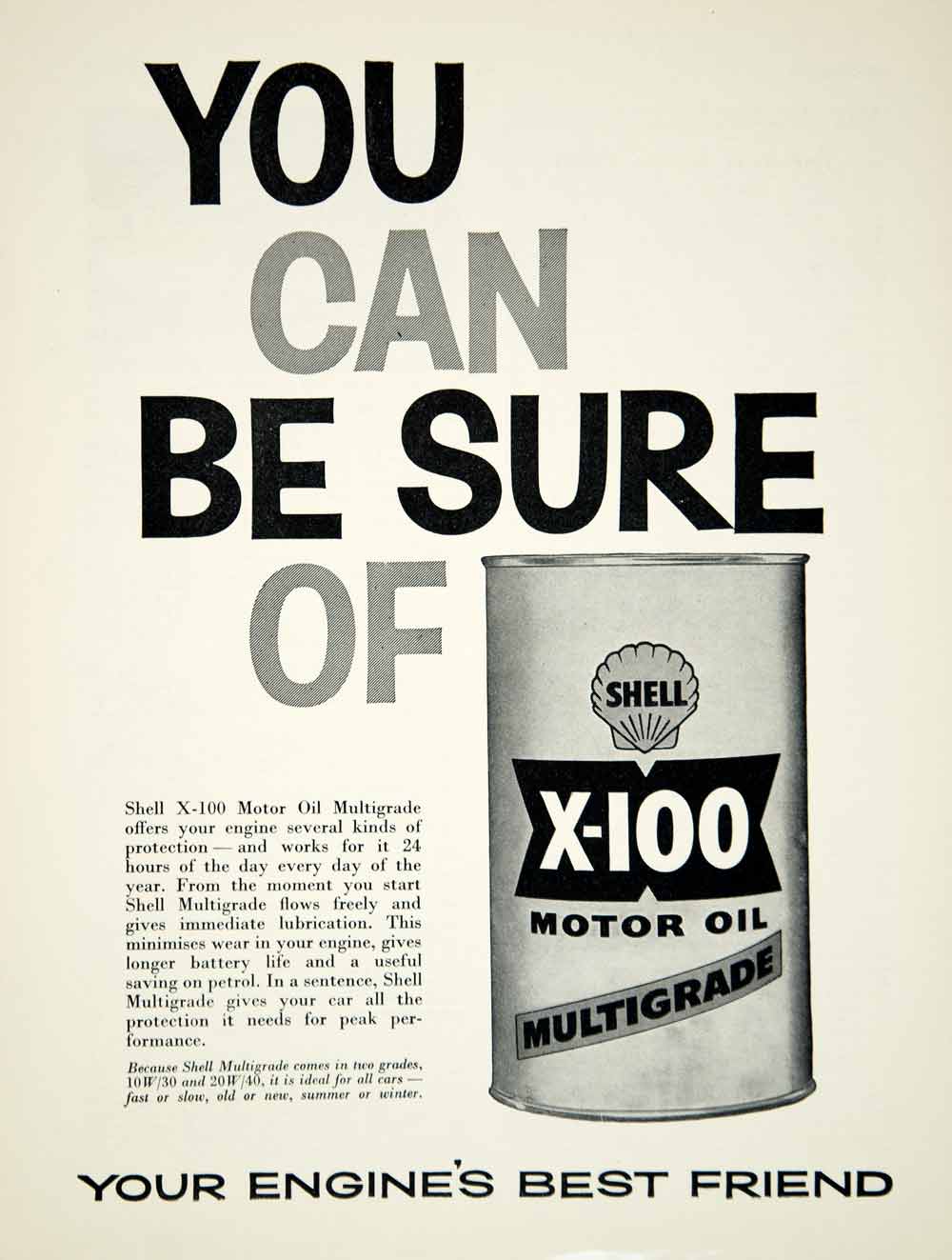 1959 Ad Shell X-100 Multigrade Motor Oil Petroleum Car Automobile Garage YMT2