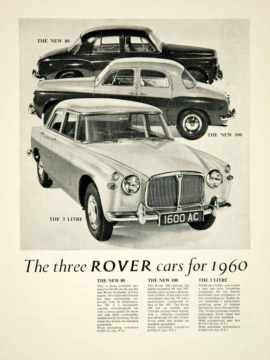 1959 Ad 1960 Rover P4 80 100 P5 3 Litre Saloon Car Classic Auto Collec ...