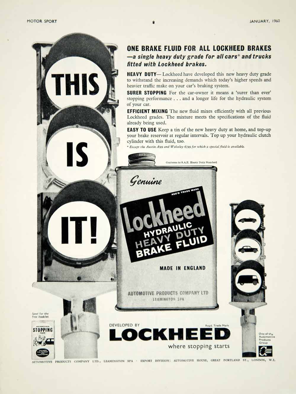 1960 Ad Lockheed Hydraulic Brake Fluid Car Truck Automobile Garage Auto YMT2