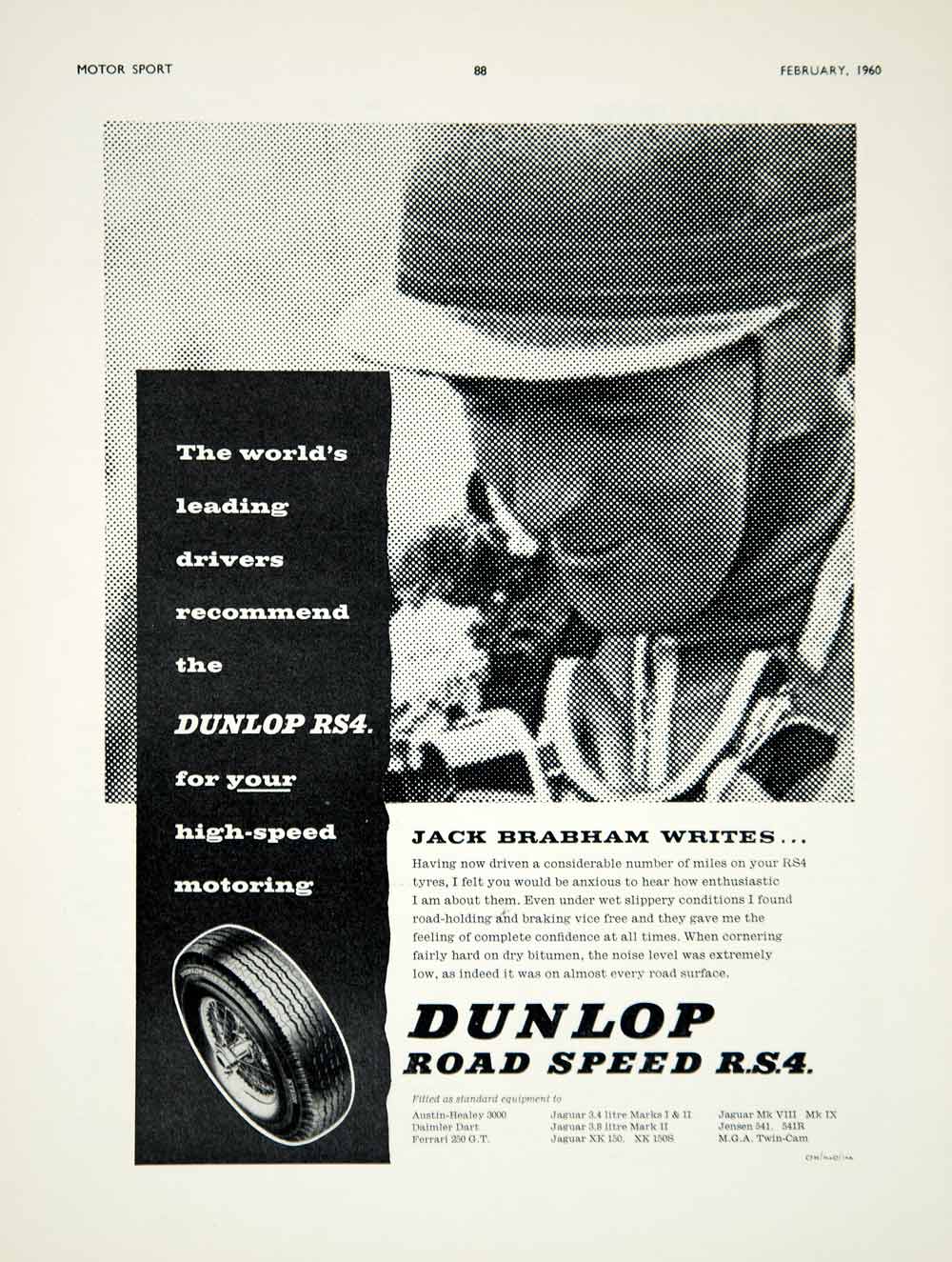 1960 Ad Dunlop Road Speed RS4 Car Tyres Tires Auto Part Jack Brabham Racing YMT2