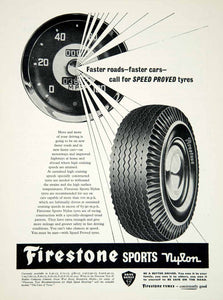 1960 Ad Firestone Sports Nylon Tyres Tires Car Automobile Part Speed Proved YMT2