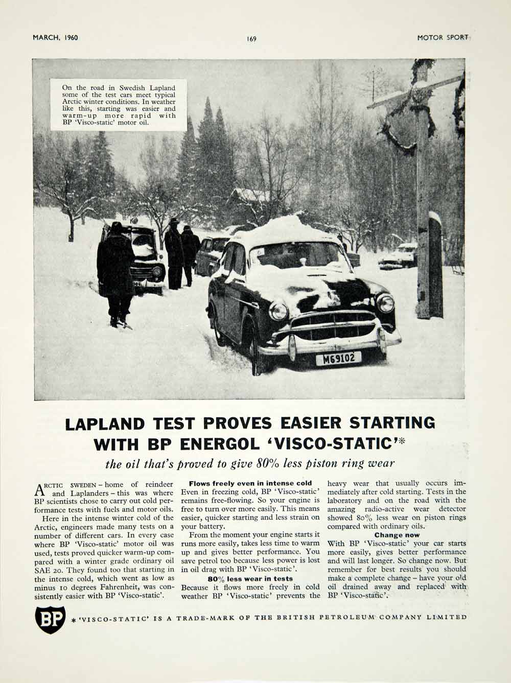 1960 Ad British Petrol BP Energol Visco-Static Motor Oil Car Lapland Sweden YMT2