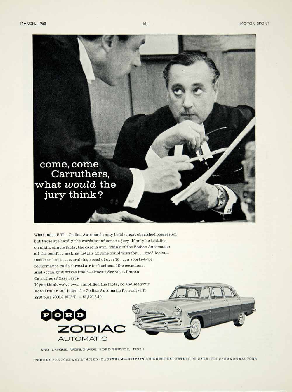 1960 Ad Ford Zodiac Mark II Saloon Car Classic Automobile Judge Carruthers YMT2