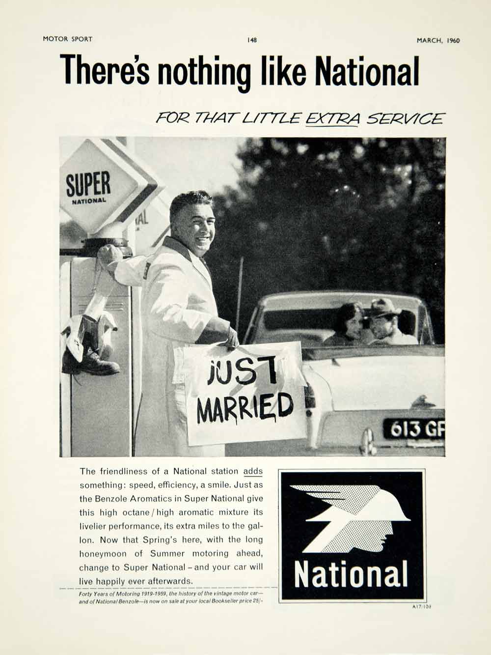 1960 Ad Super National Benzole Petroleum Gas Fuel Car Auto Marriage Wedding YMT2