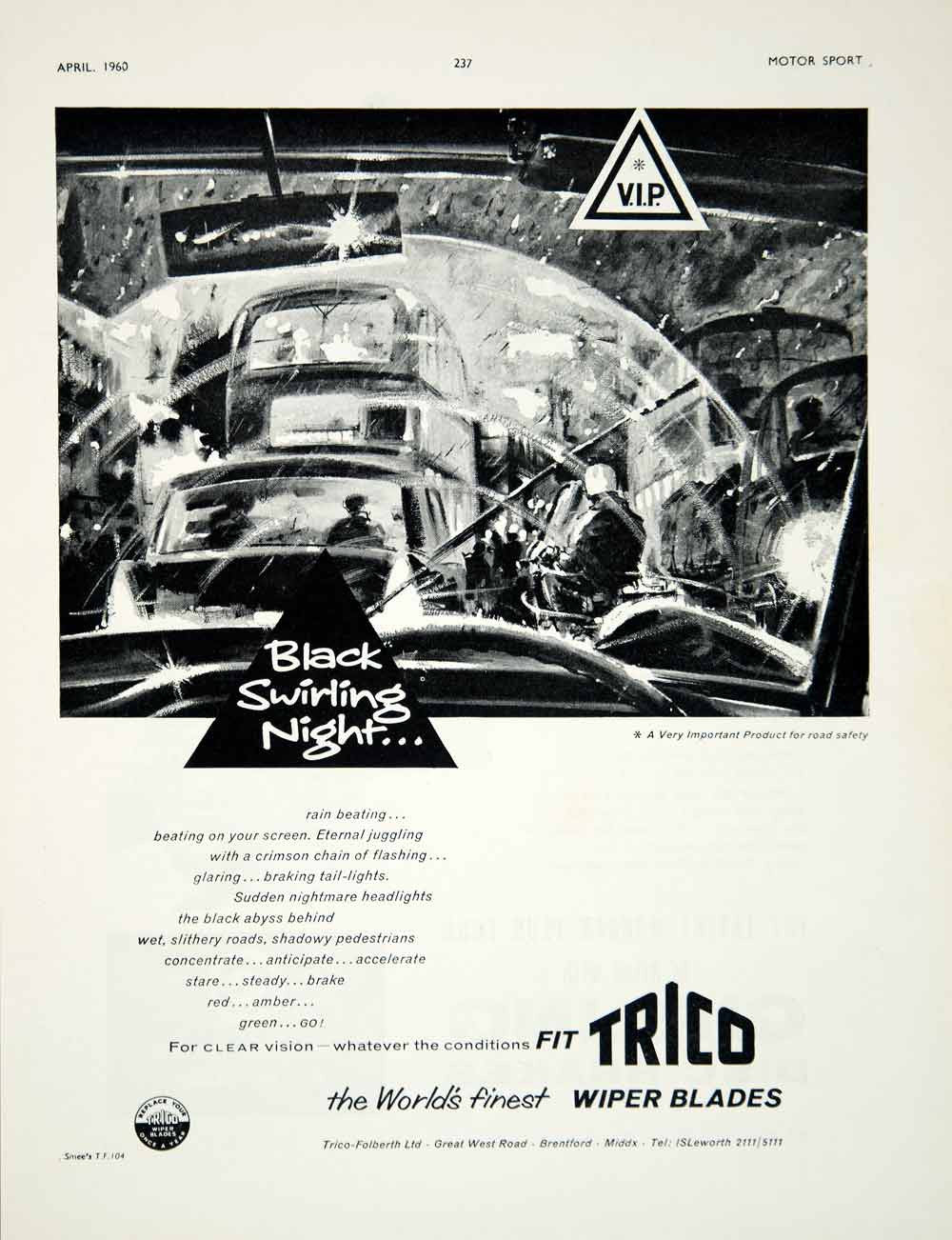 1960 Ad Trico-Folberth Wiper Blades Car Automobile Parts Road Safety Art YMT2
