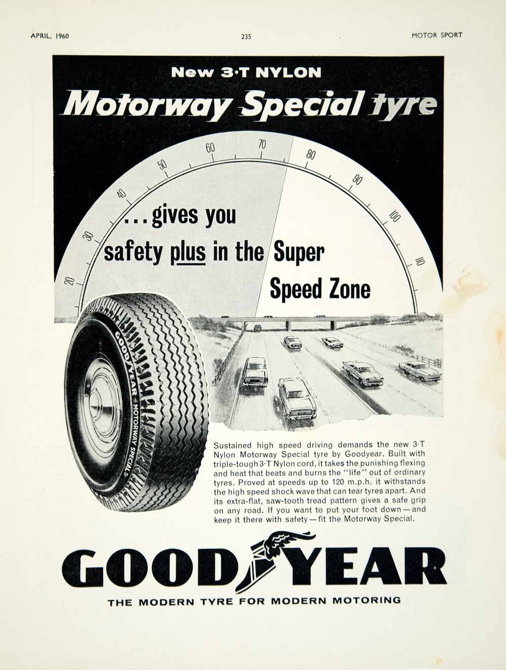 1960 Ad Goodyear 3T Nylon Motorway Special Tyres Tires Car Automobile Parts YMT2