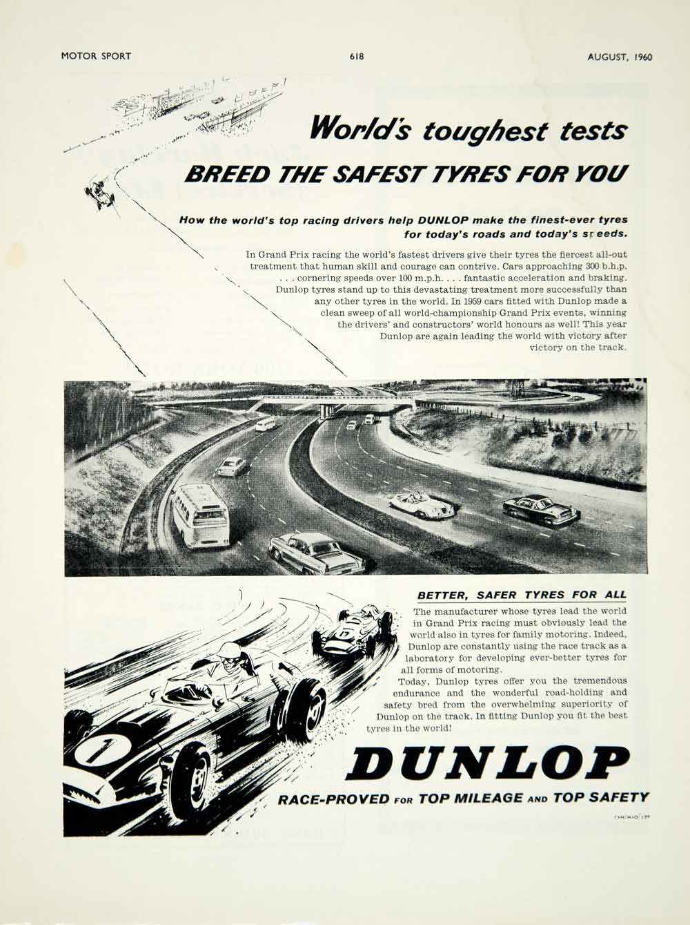 1960 Ad Dunlop Tyres Tires Car Auto Parts Formula 1 Grand Prix Racing Art YMT2
