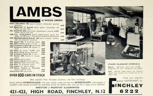 1956 Ad Lambs Wood Green Car Engine Overhaul Auto Shop Finchley England YMT2