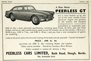 1958 Ad Peerless GT 2 Door Saloon Sports Car Classic Automobile British YMT2