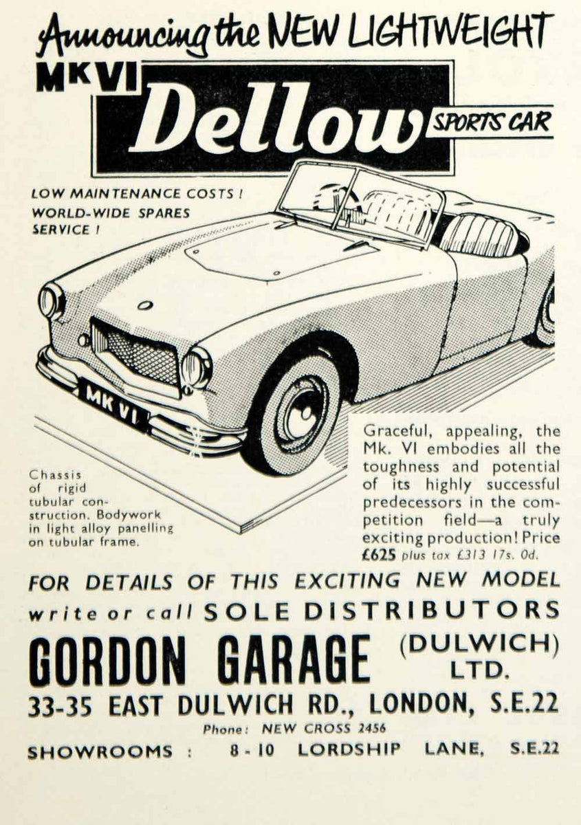 1958 Ad 1957 Dellow Mk VI Classic Sports Car Collector Automobile Brit ...