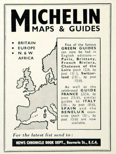 1958 Ad News Chronicle Book Michelin Maps Guides Britain Europe Africa YMT2