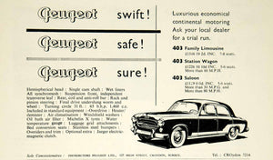 1959 Ad 1960 Peugeot 403 4-Door Sedan Car Classic Collector Automobile YMT2