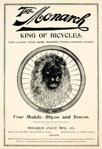 1895 Ad Antique Monarch Bicycle Cycle King of Bicycles Lion Trademark Wheel YMT3