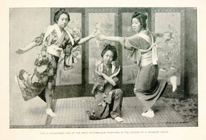 1895 Print Japanese Geisha Dancers Dance Position Traditional Costume Japan YMT3