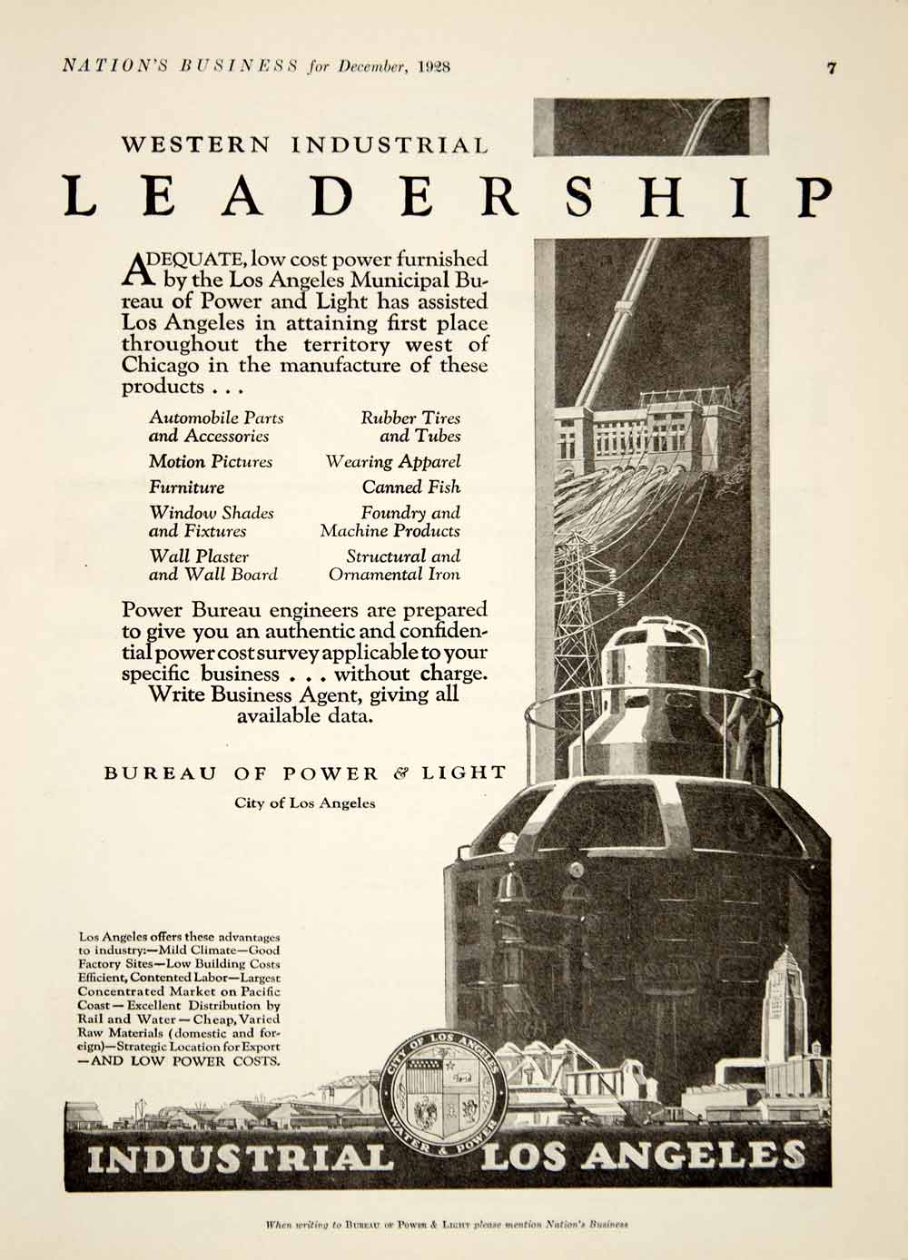 1928 Ad Bureau Power Los Angeles Industrial Manufacturing Engineering YNB1