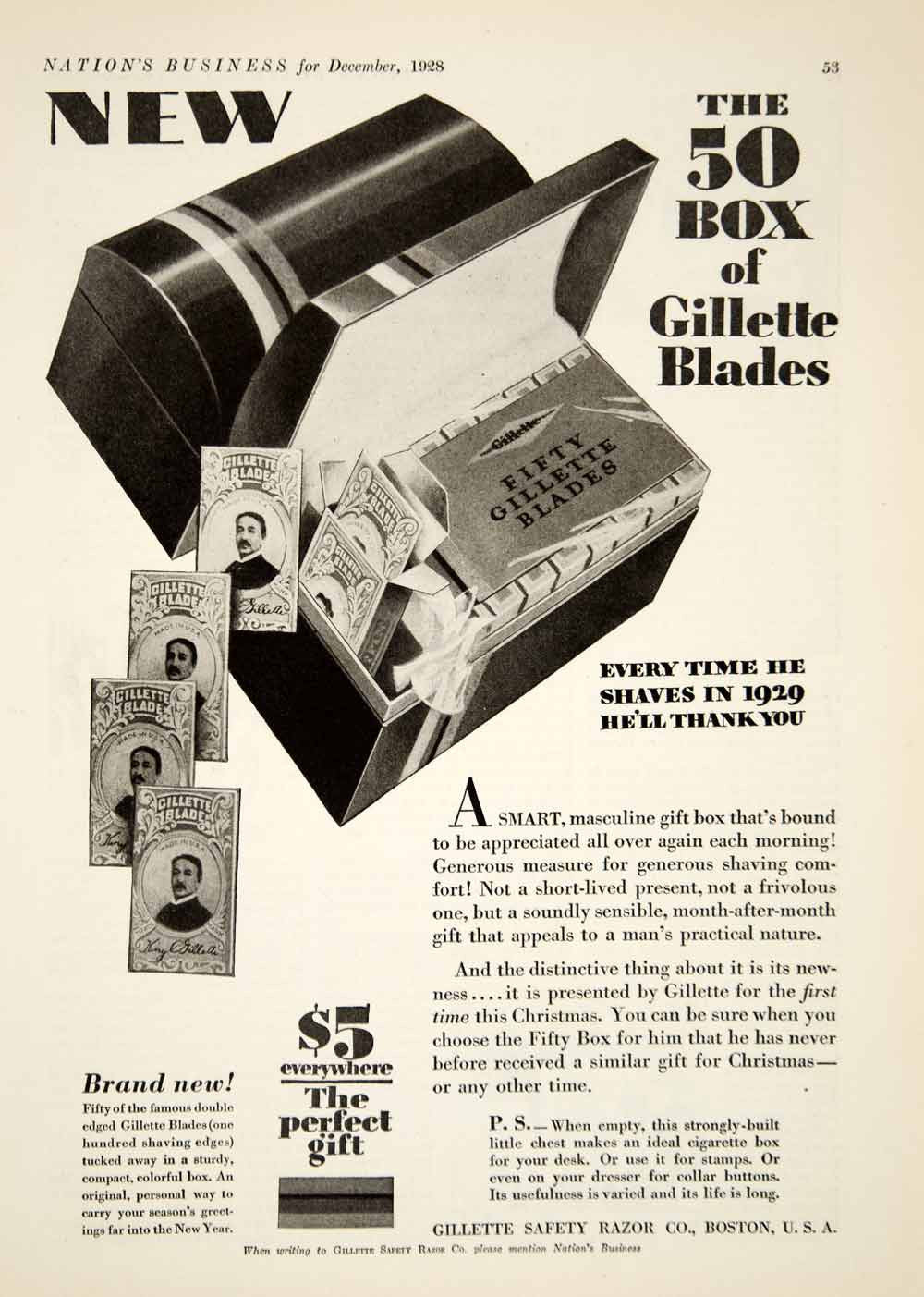1928 Ad Box Gillette Razor Blades Safety Company Boston Massachusetts YNB1