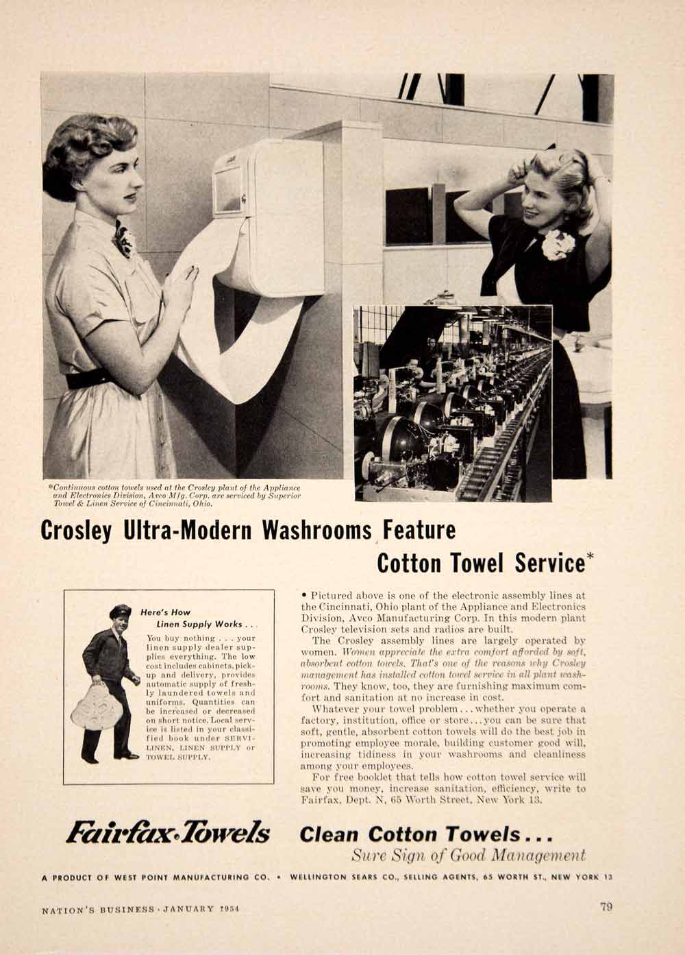 1954 Ad Fairfax Towels West Point Manufacturing Bathroom Women Cotton YNB1