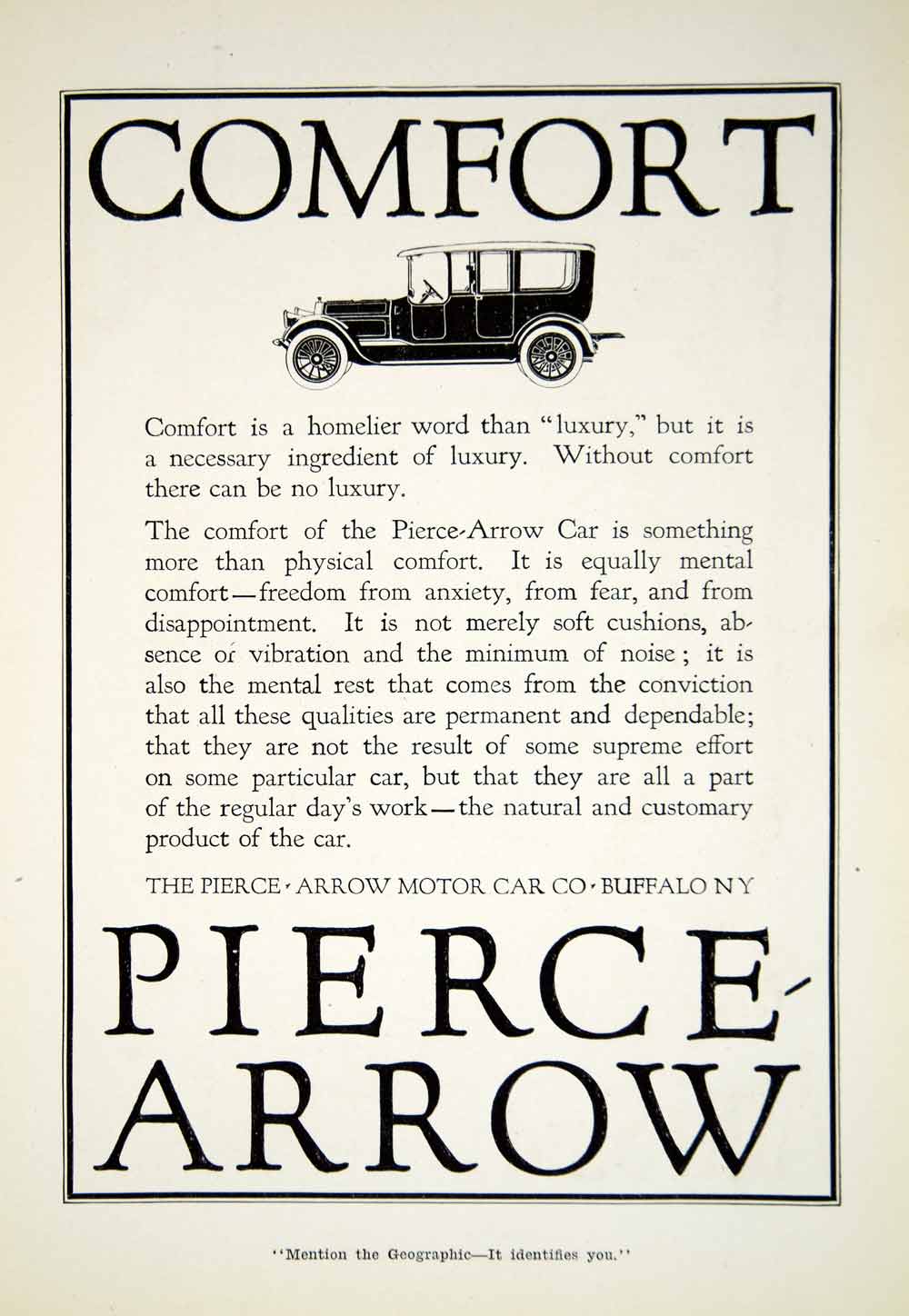 1916 Ad Pierce Arrow Motor Car Company Buffalo New York Automobile Vehicle YNG1
