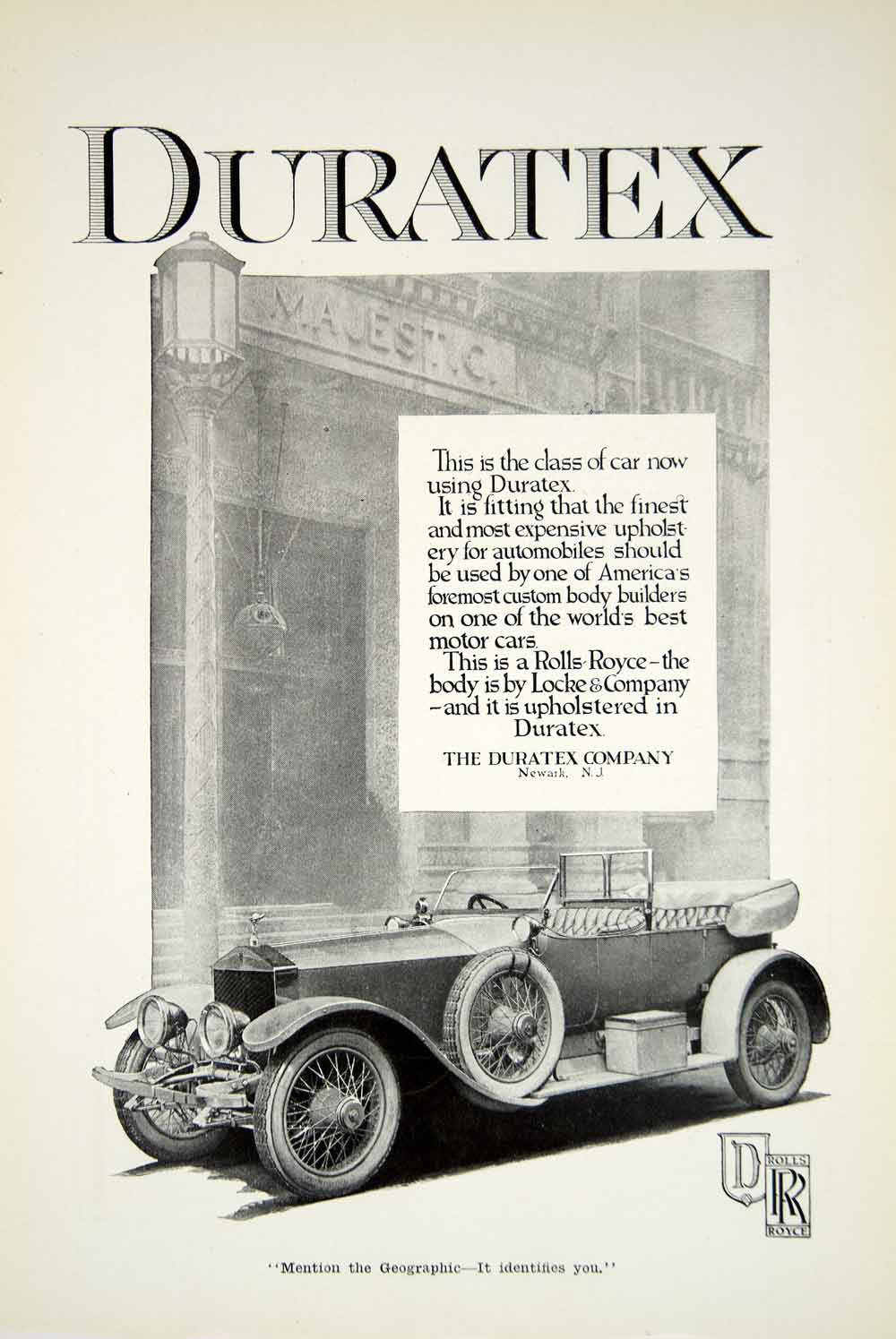 1917 Ad Duratex Company Upholstery Rolls Royce Newark New Jersey Historical YNG1