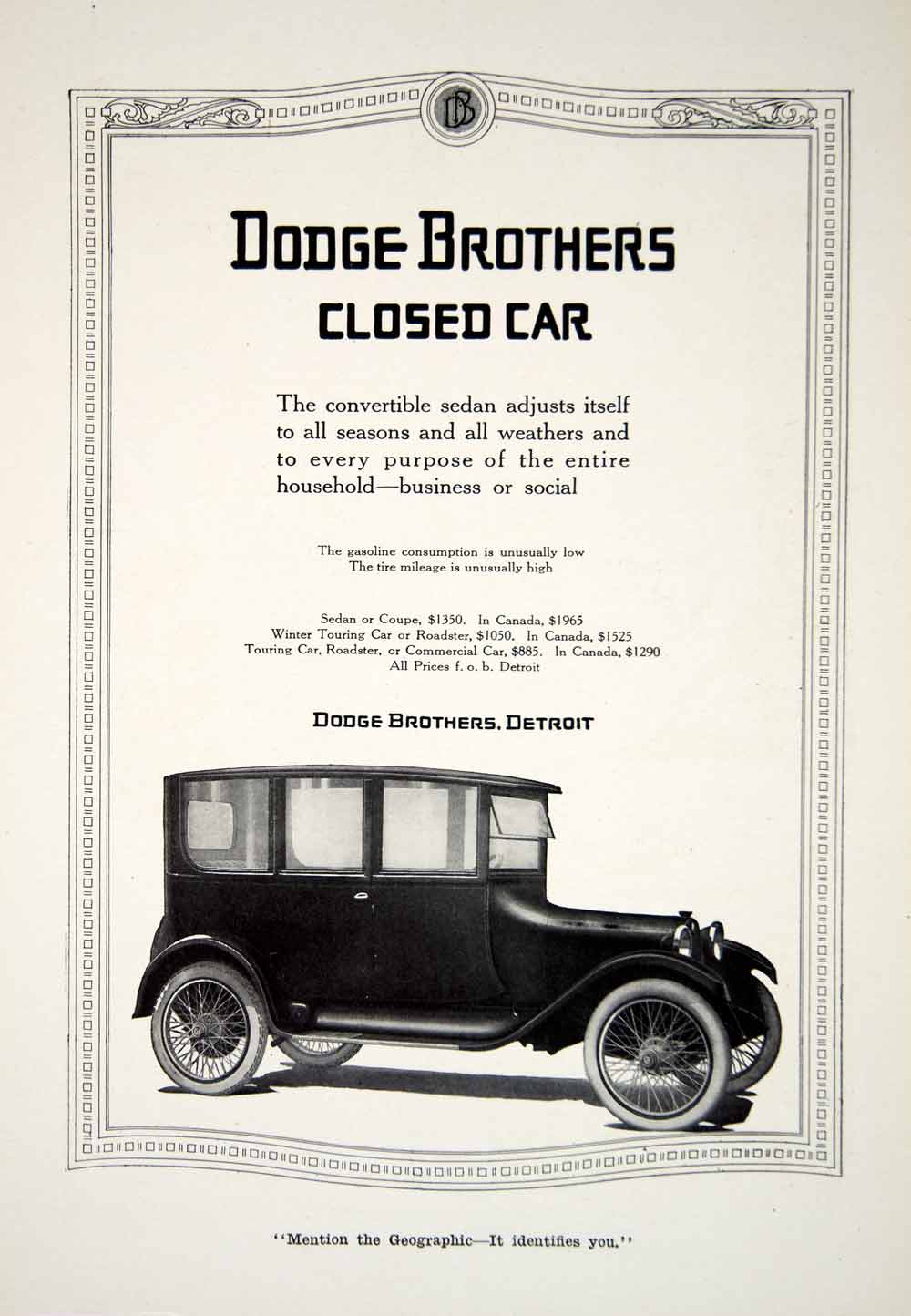 1918 Ad Dodge Brothers Car Company Closed Vehicle Automobile Detroit Image YNG2